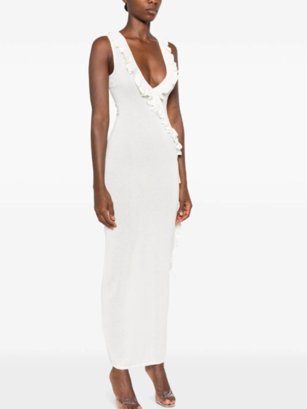 White Ruffle-Trim Maxi Dress - Picture 6 of 8